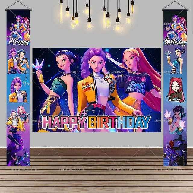 Hasbro K-Pop-Demonenjäger Hintergrund Banner in Mehrfarbig für Geburtstagsfeiern und Fotokabinen - Bild 1