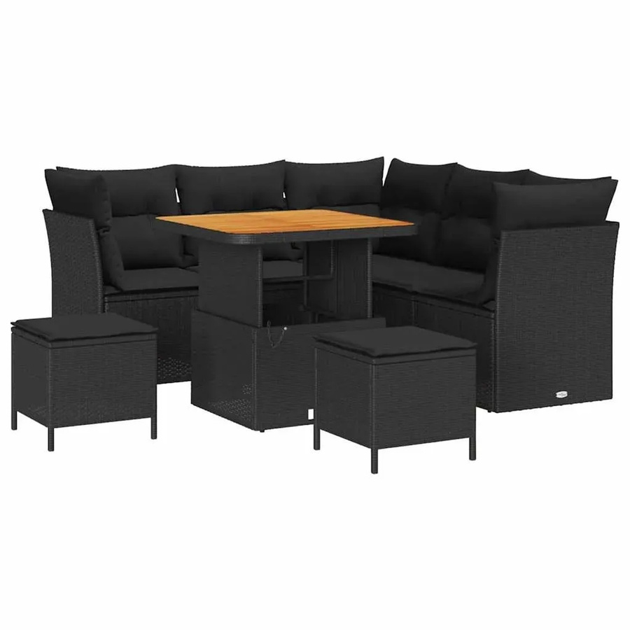 vidaXL 8-teiliges Garten-Sofa-Set in Schwarz aus Poly Rattan und Akazie mit Kissen - Bild 2