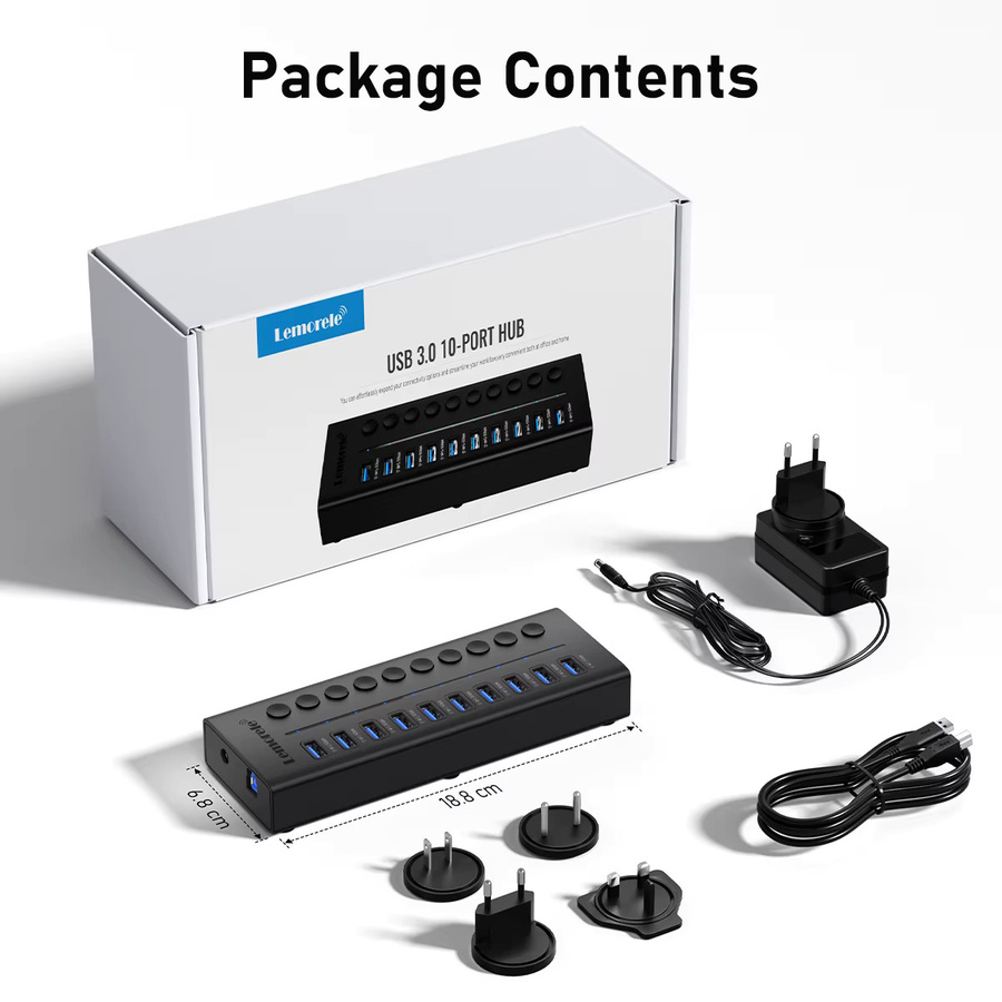 Lemorele TC119 USB C Hub mit 10 Ports, USB 3.0 Dockingstation für MacBook, Laptop, PC und Smartphone - Bild 7