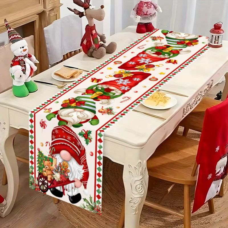 JIT Tischläufer Weihnachtszwerg in Rot und Grün mit festlichem Muster als dekorative Tischwäsche - Bild 2