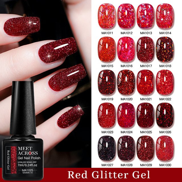 MEET ACROSS Nagellack, Rot, Glitter, Glänzend, 7 ml - Bild 1