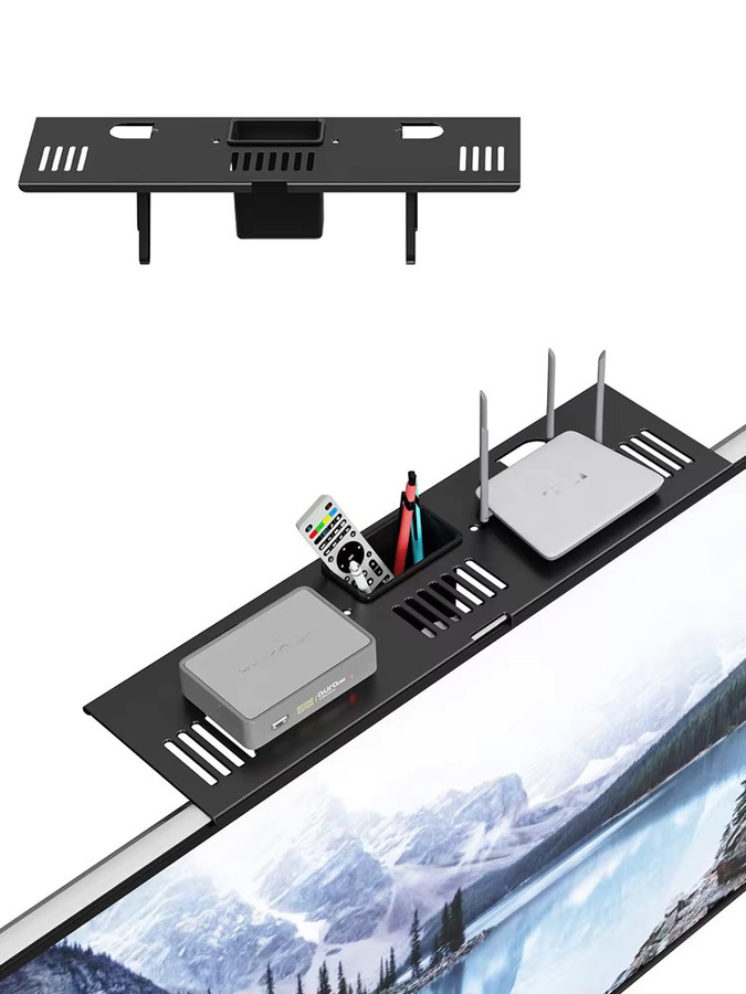 BEISHI Soundbar-TV-Halterung aus Stahl in Schwarz, universelle Bohrfreie TV-Oberablage für Soundbars bis zu 15 Pfund - Bild 7