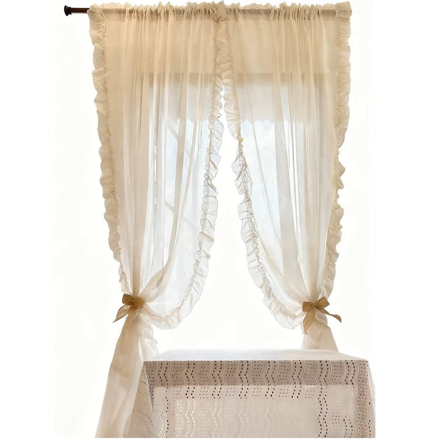 AiFish Elegante Kunstleinen-Vorhänge mit Rüschen in Transparent für Wohnzimmer und Schlafzimmer - Bild 3