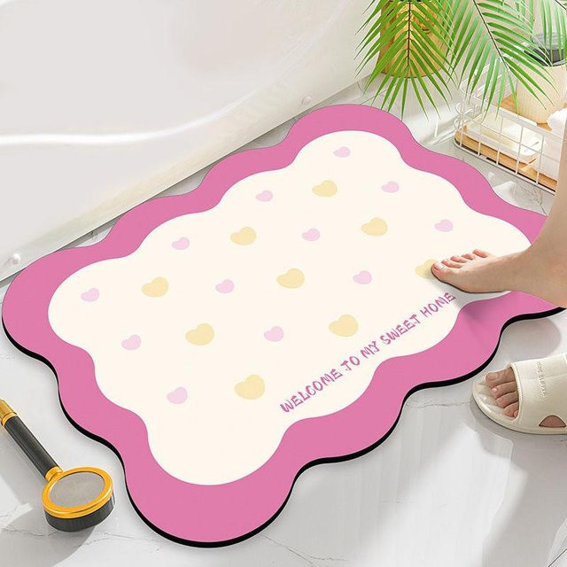 Wasserabsorbierende und rutschfeste Diatomeenerde Bodenmatte für das Badezimmer in Pink, B/T: 60 x 40 cm - Bild 1