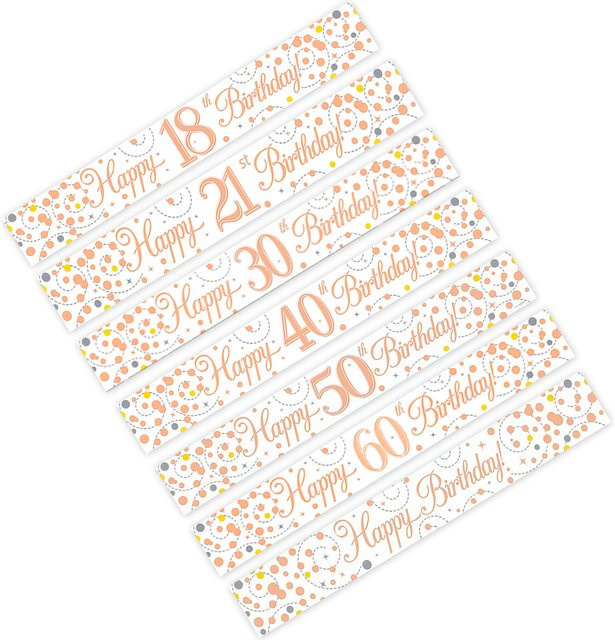 OURFETE Happy Birthday Banner in Roségold mit Glitzerpunkt-Design für deine Geburtstagsfeier - Bild 1