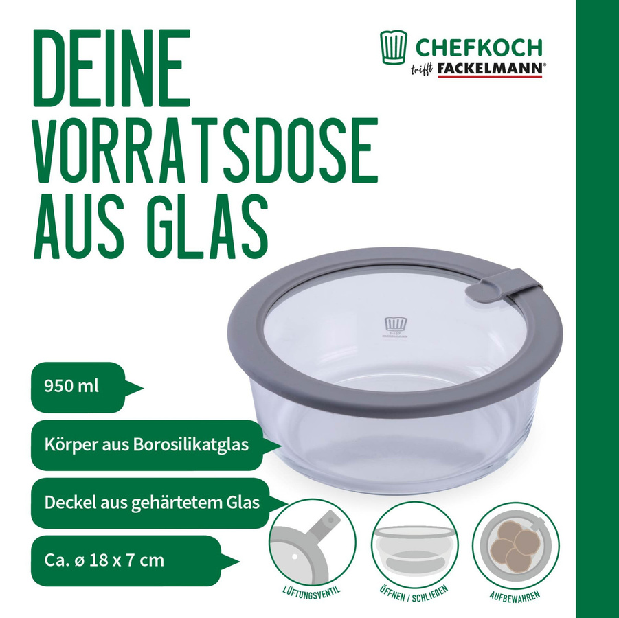 Fackelmann Chefkoch Vorratsdose aus Glas, rund, transparent, 950 ml - Bild 3