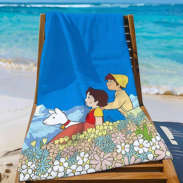 JINGYUE Pet Cartoon H-Heidi Strandhandtuch aus Mikrofaser, schnelltrocknend und sanddicht, Blau, B: 50 cm, L: 100 cm - Bild 1