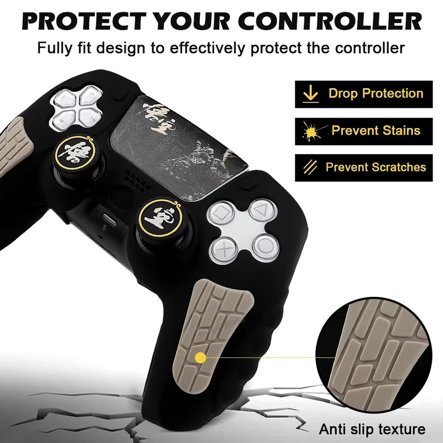 Hayoumon Rutschfeste Silikon-Schutzhülle für PS5-Gamepad-Controller in Schwarz mit Daumenstick-Griffkappen, Stoßfängerabdeckung und Touchpad-Aufkleber - Bild 4