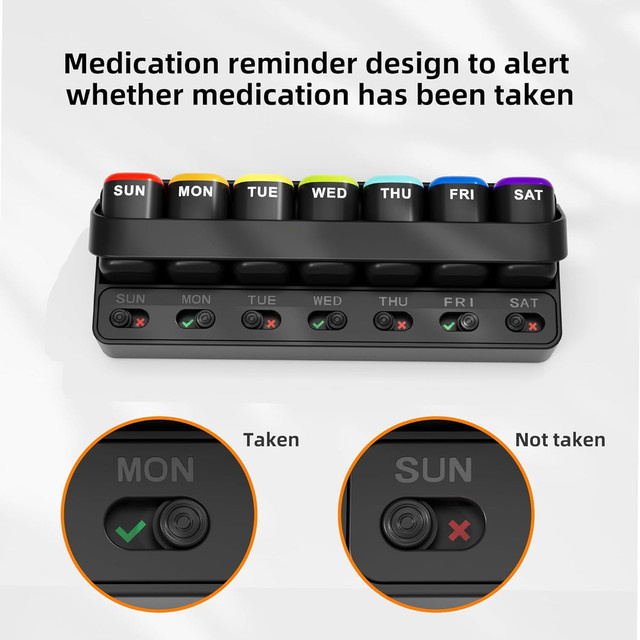 AiQUE Advanced Portable Weekly 7-Tage-Pillendose, buntes Design, stapelbar - Bild 1