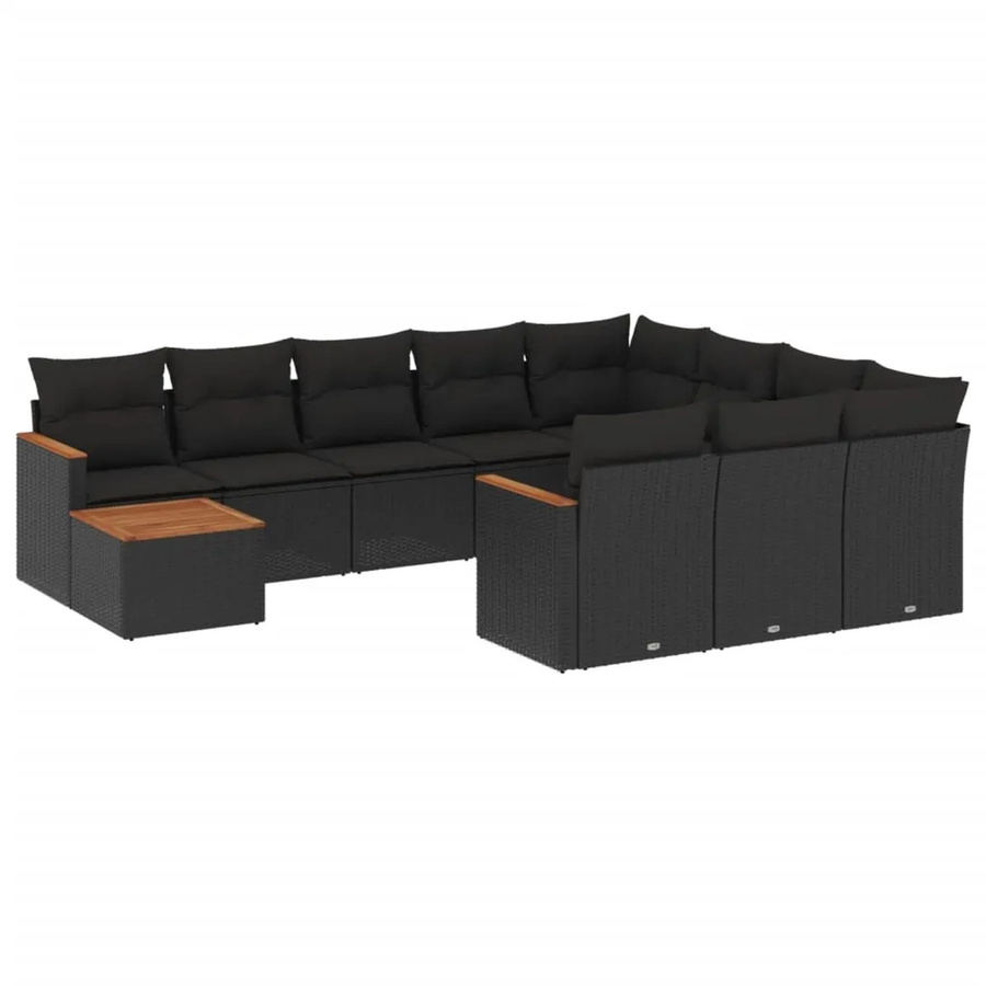vidaXL 11-tlg Garten-Sofagarnitur aus Poly Rattan und Akazienholz in Schwarz mit Kissen Modell 122 - Bild 2