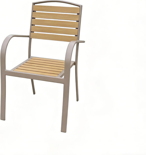 GreenYard Stapelstuhl aus Aluminium in Beige mit Holzoptik, B: 55 cm, T: 59 cm, H: 89 cm - Bild 1