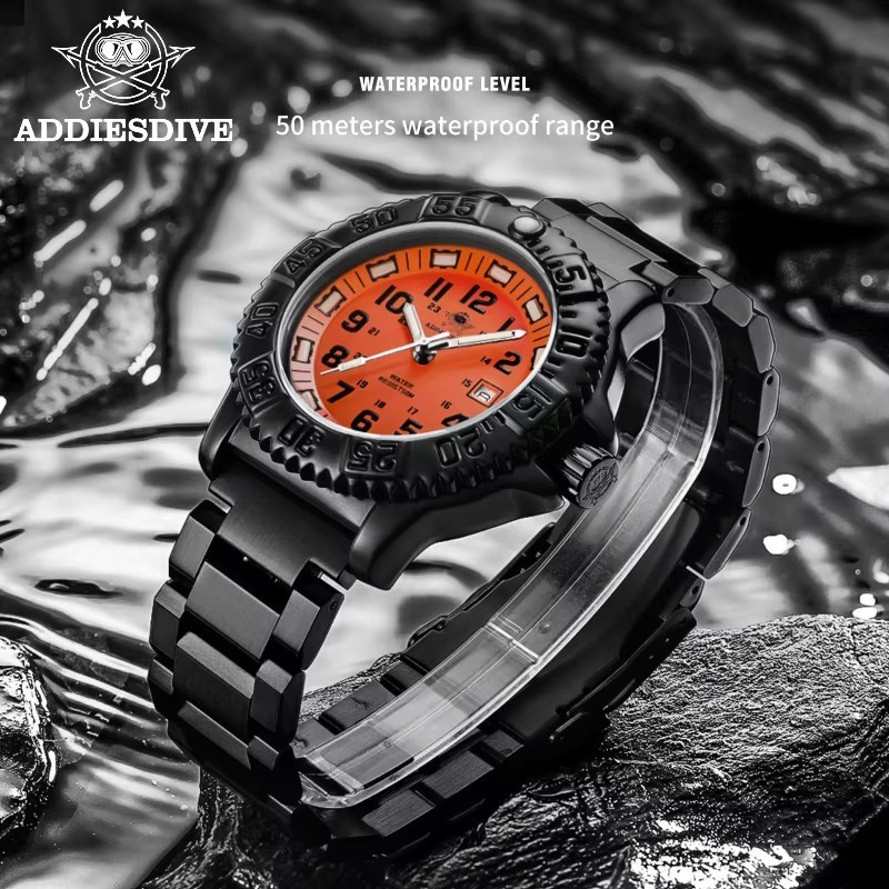 Addies Armbanduhr, Quarz, Edelstahl, orange Zifferblatt, Herren - Bild 2