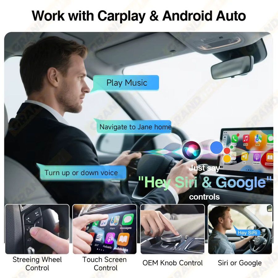 Grandnavi 2in1 Smart Mini Box Drahtloser CarPlay und Android Auto USB-C Adapter Dongle in Silber für VW Toyota Nissan Honda Ford Benz KIA MG - Bild 4