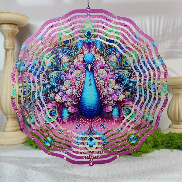 CIFBUY Pfauen-Mandala-Windspiel aus Metall in Multicolour als Boho-Gartendekoration für den Außenbereich - Bild 1