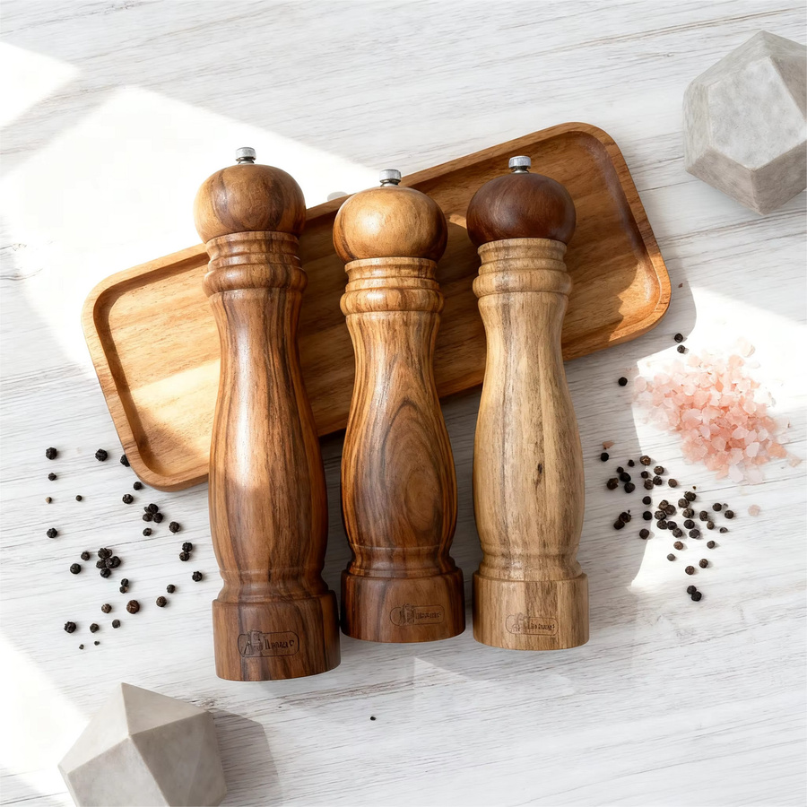 HeY LiLac Manuelle Pfeffer- und Salzmühle aus massivem Holz in Braun im Retro-Stil - Bild 6