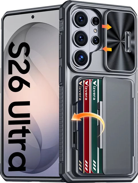 BANGZAO Handyhülle für Galaxy S26 Ultra mit Geldbörse, RFID-Schutz, Kartenhalter und Kameraabdeckung, robuste stoßfeste Silikon-Schutzhülle in Grau - Bild 1