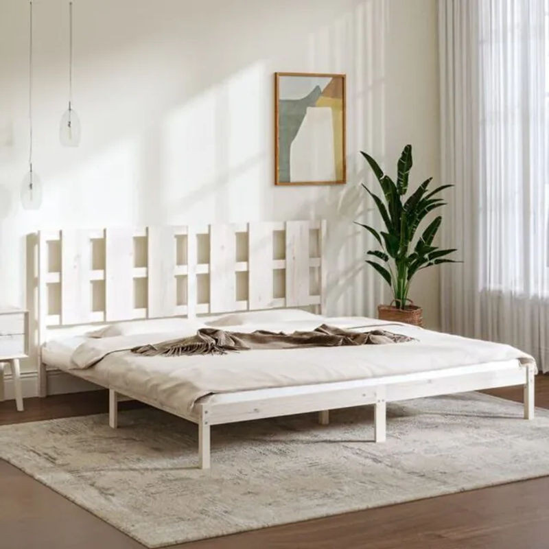 Massivholzbett aus Kiefer von Vidaxl in Weiß, Design im Landhaus- und Skandinavischen Stil, B/T: 180 x 200 cm - Bild 1