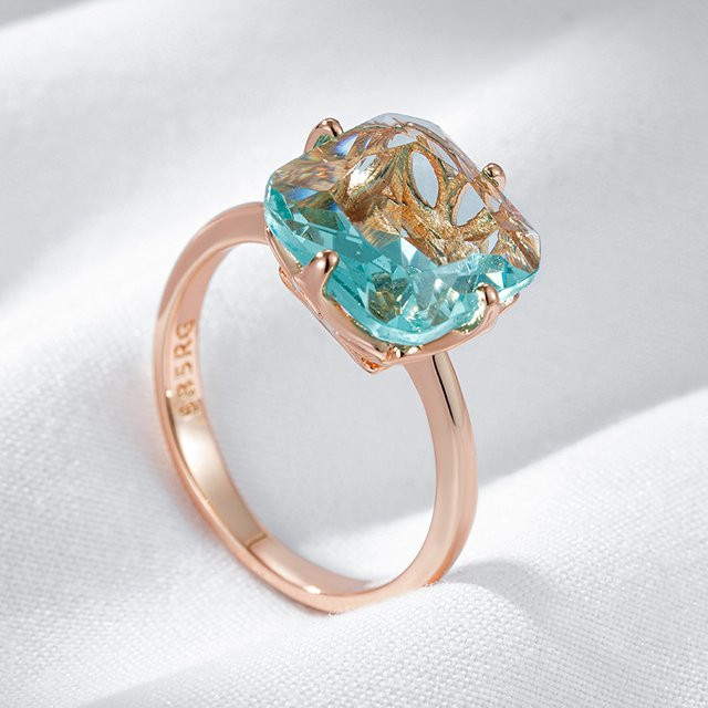 Wbmqda Ring, 585 Roségold, hellgrüner Stein, Zirkon, Damen - Bild 1