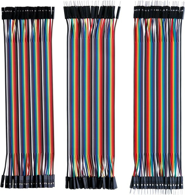 AOKIN Dupont-Kabel Set mit 120 Stück, 40-polige Überbrückungsdrähte in den Längen 10 cm und 20 cm, Stecker auf Stecker, Stecker auf Buchse sowie Buchse auf Buchse, mehrfarbig - Bild 1