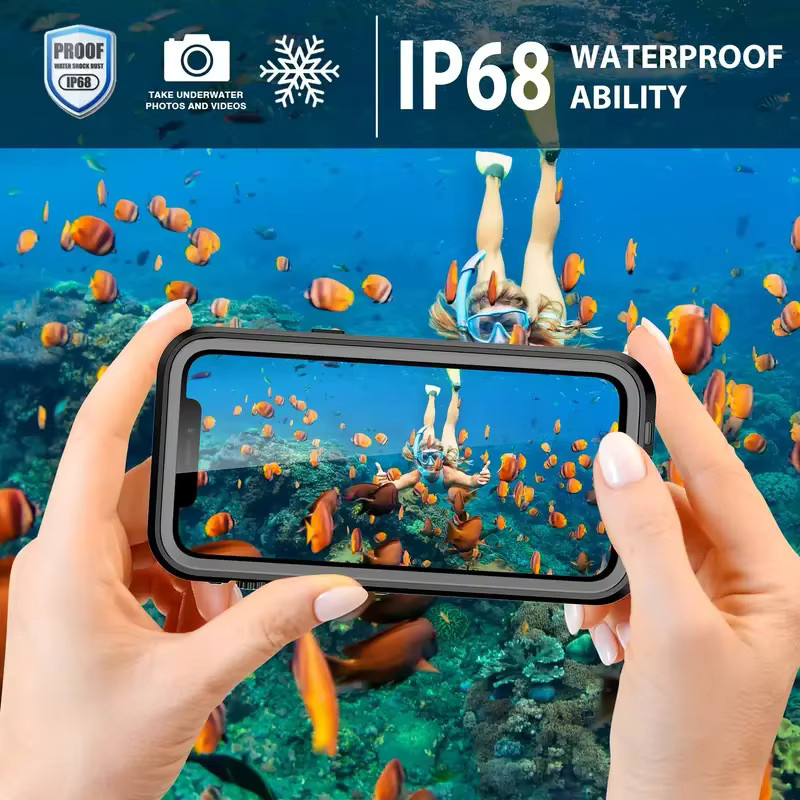 Shellbox Wasserdichte Handyhülle IP68 für iPhone 16 Pro Max, 15, 14, 13, 12, 11 in Schwarz, stoßfeste und staubdichte Ganzkörperhülle - Bild 4