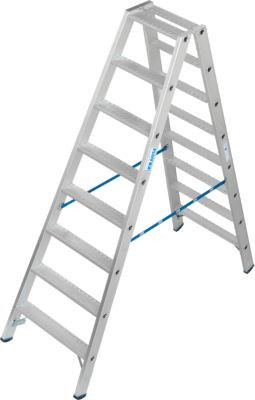 Krause STABILO Doppelleiter R13 2x8 Stufen in Silber aus Aluminium mit selbstreinigendem 80 mm Lochbild und SafetyCap - Bild 1