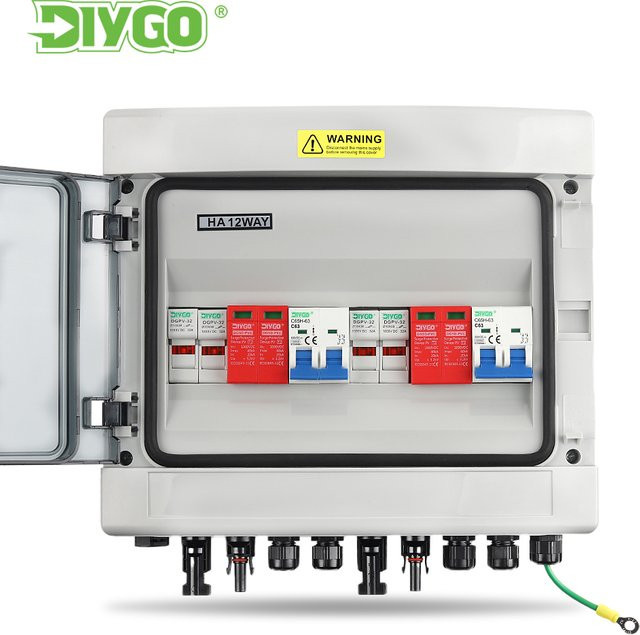 DIY GO PV Combiner Box für Solar Photovoltaik mit 2 Eingängen und 2 Ausgängen, DC 500 V, IP65 wasserdicht, inklusive Überspannungsschutz SPD und DC Sicherung MCB - Bild 1