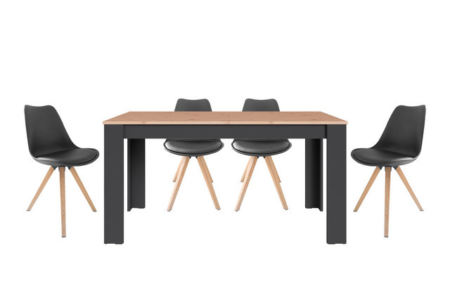 byLIVING Tischgruppe mit Esstisch und 4 Stühlen in Anthrazit und Eiche, Modernes Design für Esszimmer und Küche, B/T/H: 160 x 90 x 75 cm - Bild 1