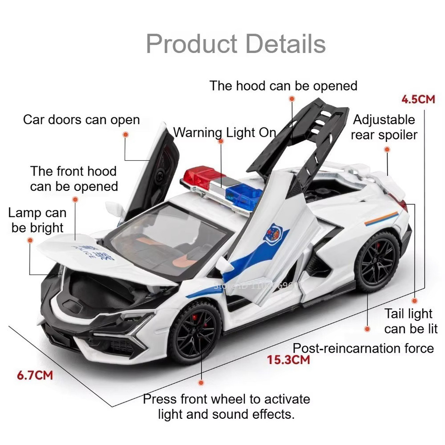 RMZ city Revuelto SVJ63 Modellauto Sportwagen, 1:32, mit Sound und Licht, Metall, Weiß - Bild 2
