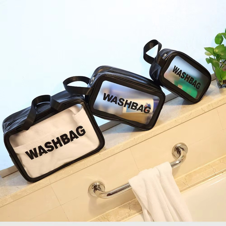 CCKANSCLE Staubdichte Make-up-Aufbewahrungstasche aus transparentem PVC in Schwarz, tragbare Kosmetik-Waschtasche mit großem Fassungsvermögen - Bild 3