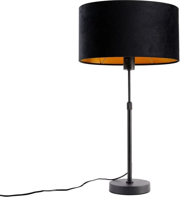 QAZQA Tischleuchte Schwarz mit ovalem Samtschirm aus Metall für Schreibtisch und Wohnzimmer - Bild 1
