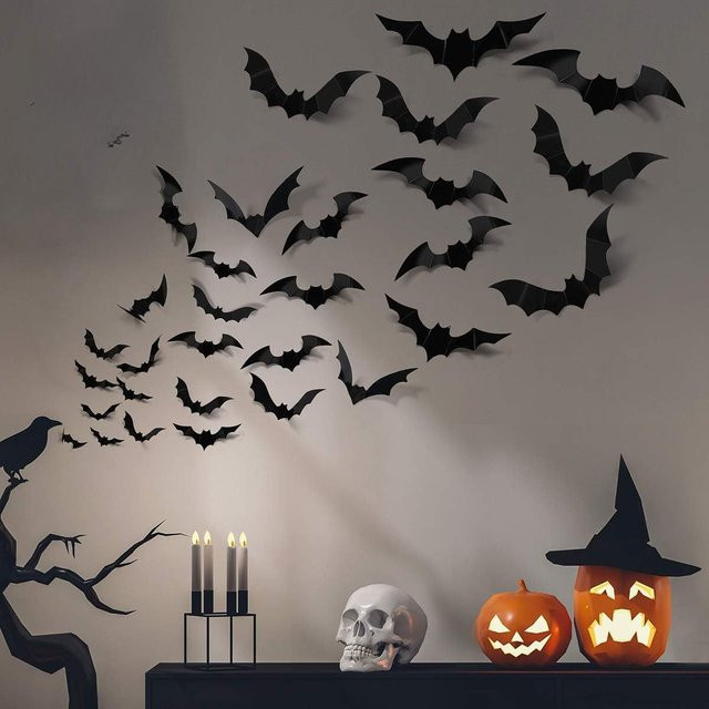 Tongyue Halloween Wandaufkleber mit schwarzen Fledermäusen als gruselige Partydekoration - Bild 1