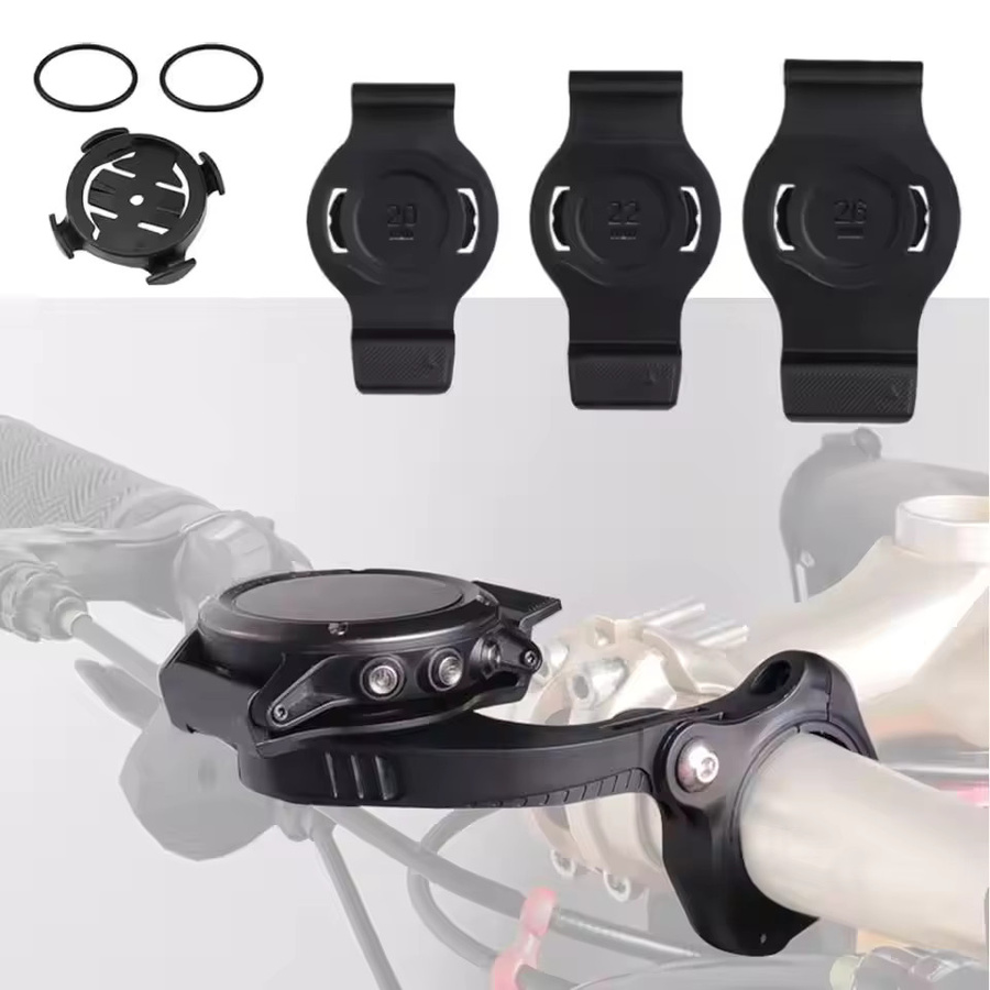 QuickFit Fahrrad-Stoppuhrhalterung für Garmin Fenix 3/5/6/7/MK2, MTB Fahrradcomputer-Halterung in Schwarz, passend für 20/22/26mm Lenker - Bild 1