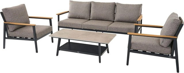 Siena Garden Loungeset Liguria 4-teilig Anthrazitgrau mit Teakholz und Aluminium B/T/H: 87 x 206 x 120 cm - Bild 1