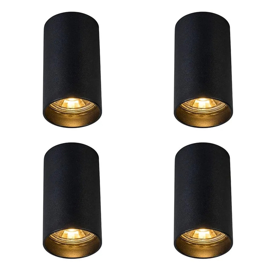 QAZQA Set mit 4 modernen Aufbau-Spots in Schwarz, GU10, dimmbar, Metall, Zylinderform - Bild 2