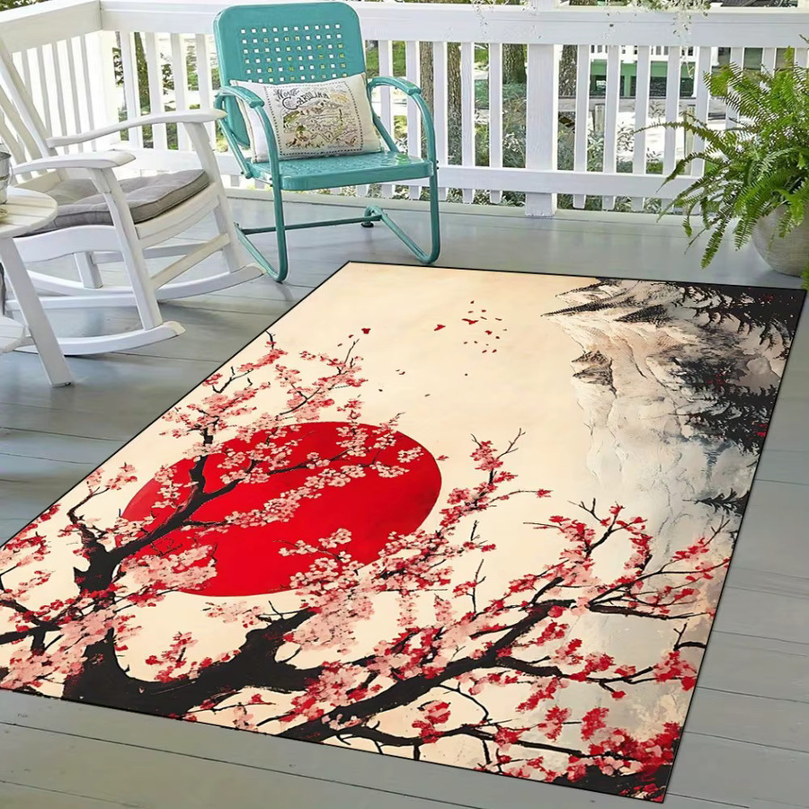 VIKAMA Fußmatte mit japanischem Sonnenuntergang und Kirschblüten für Innen und Außen - Bild 3