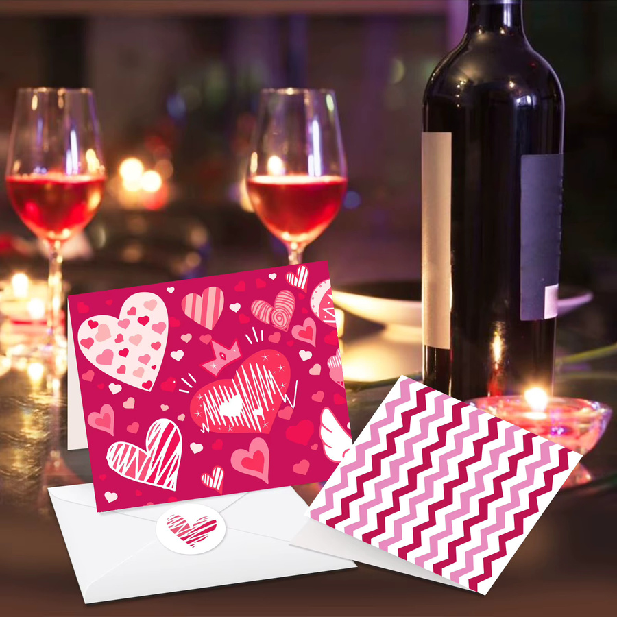 13 Stück Liebesherz-Grußkarten in Pink mit Umschlägen und Aufklebern für Valentinstag und Hochzeiten - Bild 2