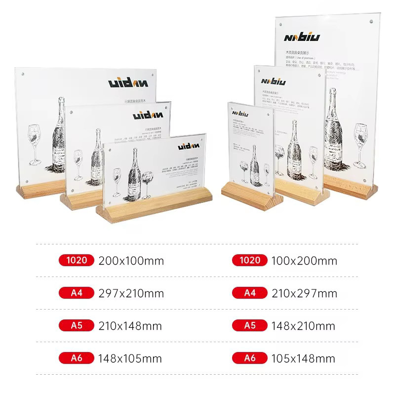 A4 Acryl-Standdisplay mit Holzfuß, L-förmiger Tischkartenhalter und Werbetafel für den Schreibtisch, transparent - Bild 3