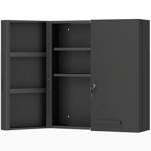 kleankin Medizinschrank aus Stahl mit 2 Türen und 6 Regalen, abschließbarer Erste-Hilfe-Schrank in Anthrazit Schwarz, B/T/H: 55 x 18 x 60 cm - Bild 1