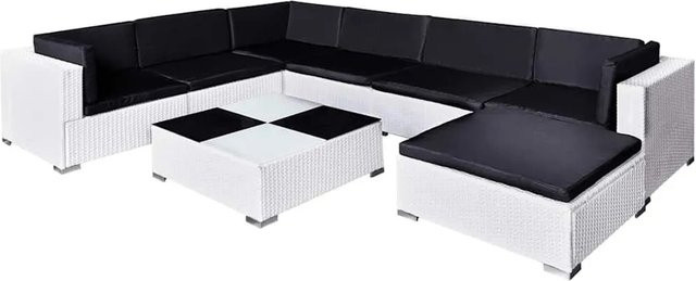 Furnicato 8-tlg Gartenlounge-Set in U-Form aus Poly Rattan und Stahl in Weiß mit wetterfesten Auflagen - Bild 1