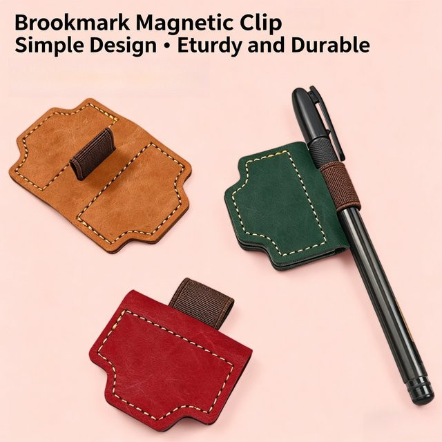 Magnetisches Vintage Lesezeichen aus PU-Leder mit Stiftclip in Gelb für Damen und Herren - Bild 1
