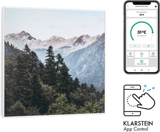 Klarstein Wonderwall Air Art Smart Infrarotheizung mit App-Steuerung und Motiv Berge in Weiß, B/H: 60 x 60 cm, 350 W - Bild 1