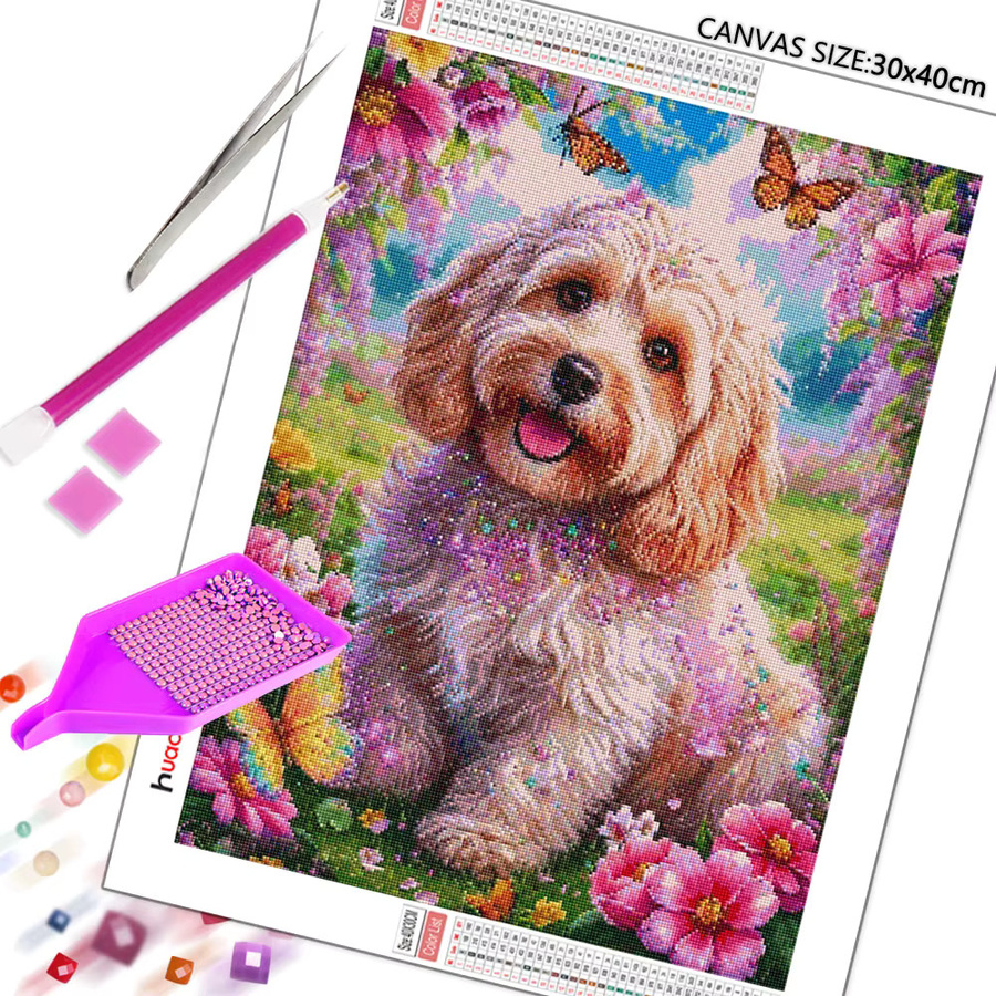 Huacan Diamantmalerei Hund Blume, Diamantmosaik, Bastelset - Bild 2