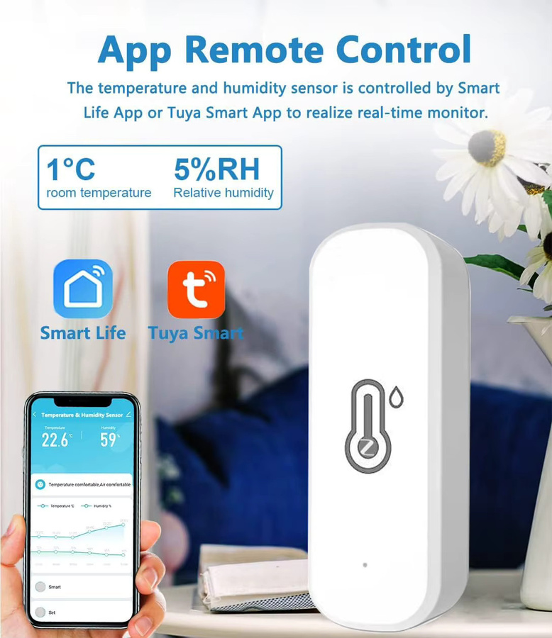KCOOJO Tuya Zigbee 3.0 Temperatur- und Feuchtigkeitssensor in Weiß, Thermometer und Hygrometer mit App-Fernalarm, kompatibel mit Smart Life, Alexa und Google Assistant - Bild 2