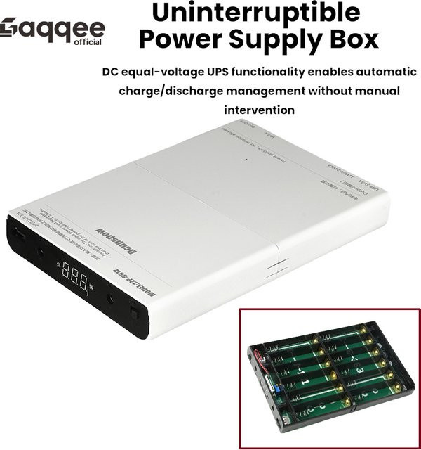DC 5V 9V 12V USV-Gehäuse für 12x 18650 Akkus, Unterbrechungsfreie Stromversorgung für Router, Modem und Handy-Stromspeicher, Farbe: Weiß - Bild 1