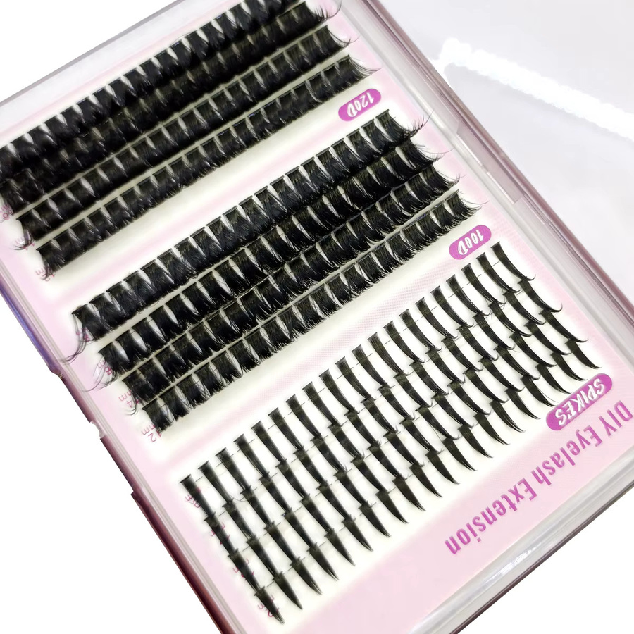 AMSDCN Spikes Einzelwimpern, 12 Reihen, Cluster, flauschig, dick und dicht - Bild 3