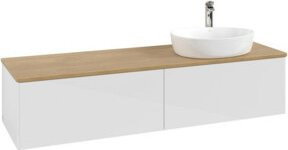 V&B Waschtischunterschrank Antao ohne Frontstruktur in Eiche Honig und Weiß Lack, Breite: 160 cm, Tiefe: 50 cm - Bild 1
