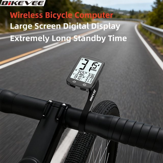 Bikevee Drahtloser Fahrradcomputer mit LCD-Großbildschirm in Schwarz - Bild 1
