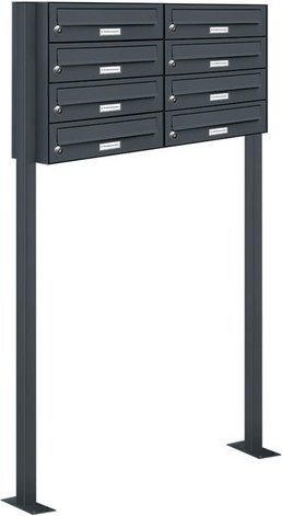 AL Briefkasten für 8 Parteien, freistehendes Briefkasten-System, grau, B/H/T: 84,6 x 150 x 27,5 cm - Bild 1