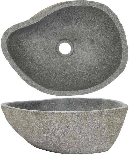 DELUKE Naturstein Aufsatzwaschbecken Oval in Grau, Durchmesser: 32,5 cm - Bild 1