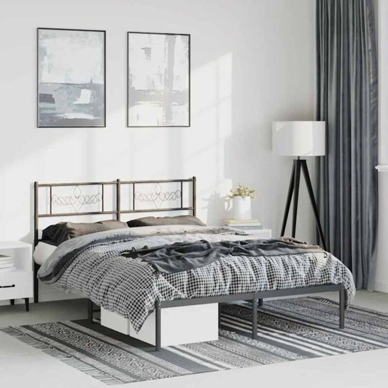 Vidaxl Metallbett im Industrial Design mit Kopfteil, Schwarz, B: 150 cm, L: 200 cm - Bild 1